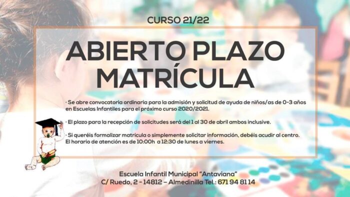 Abierto el plazo de matrícula de niños/as de 0-3 años
