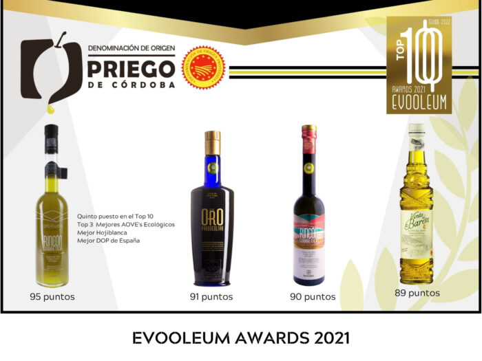 Cuatro AOVE’s d la D.O.P. Priego de Córdoba en el Top100 de la Guía Evooleum