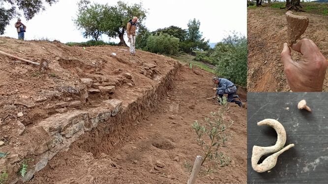 Primeros hallazgos en el yacimiento de La Viñuela de Almedinilla: restos cerámicos, una fíbula y tachuelas de sandalias