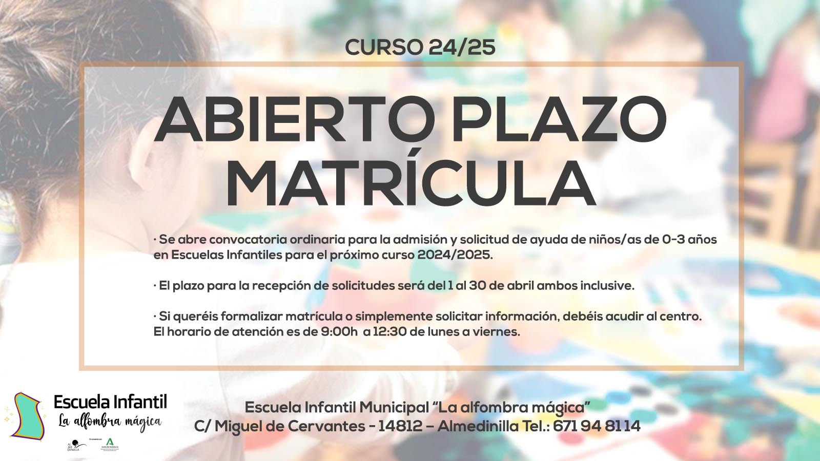 Abierto plazo de inscripción para la Escuela Infantil 