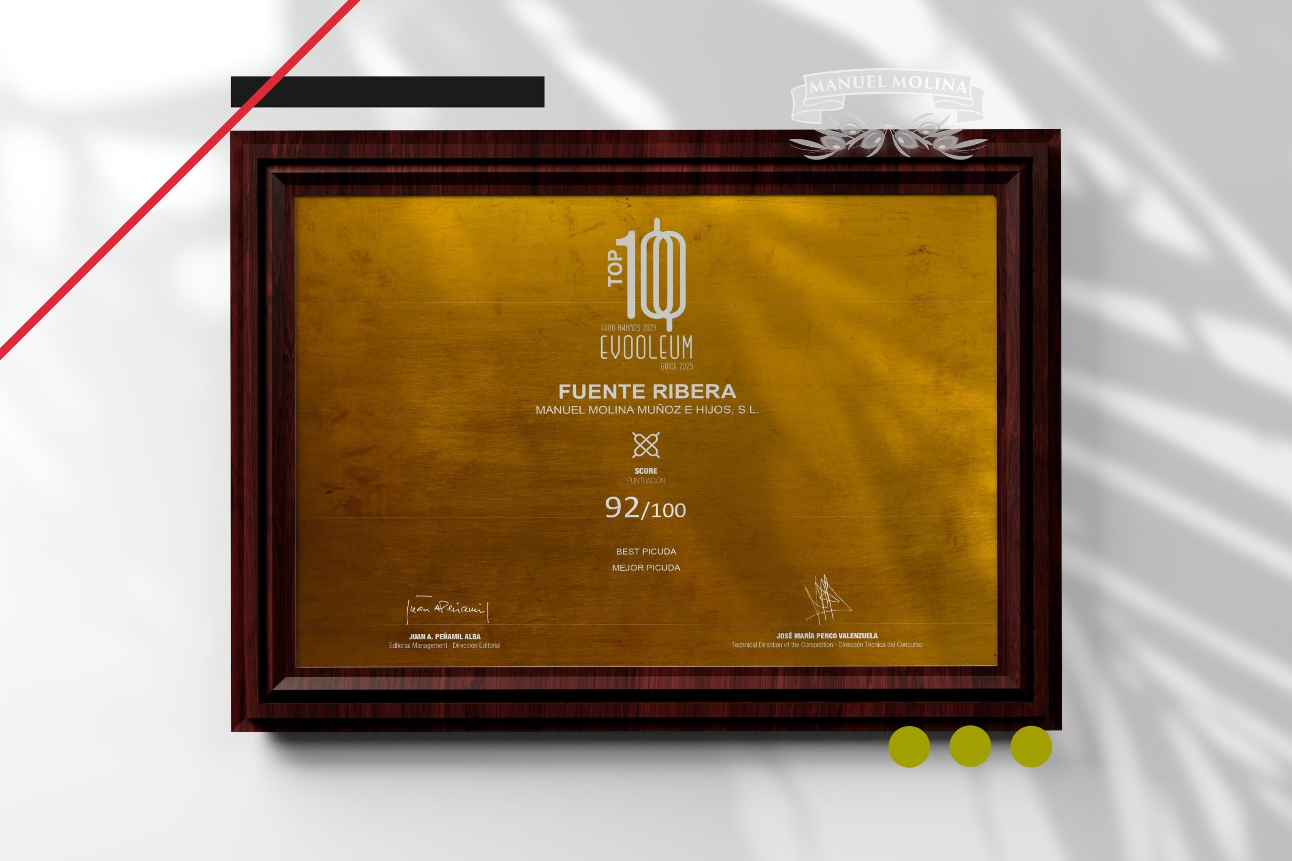 El Fuente Ribera de MANUEL MOLINA, reconocido como mejor AOVE de variedad picuda del mundo