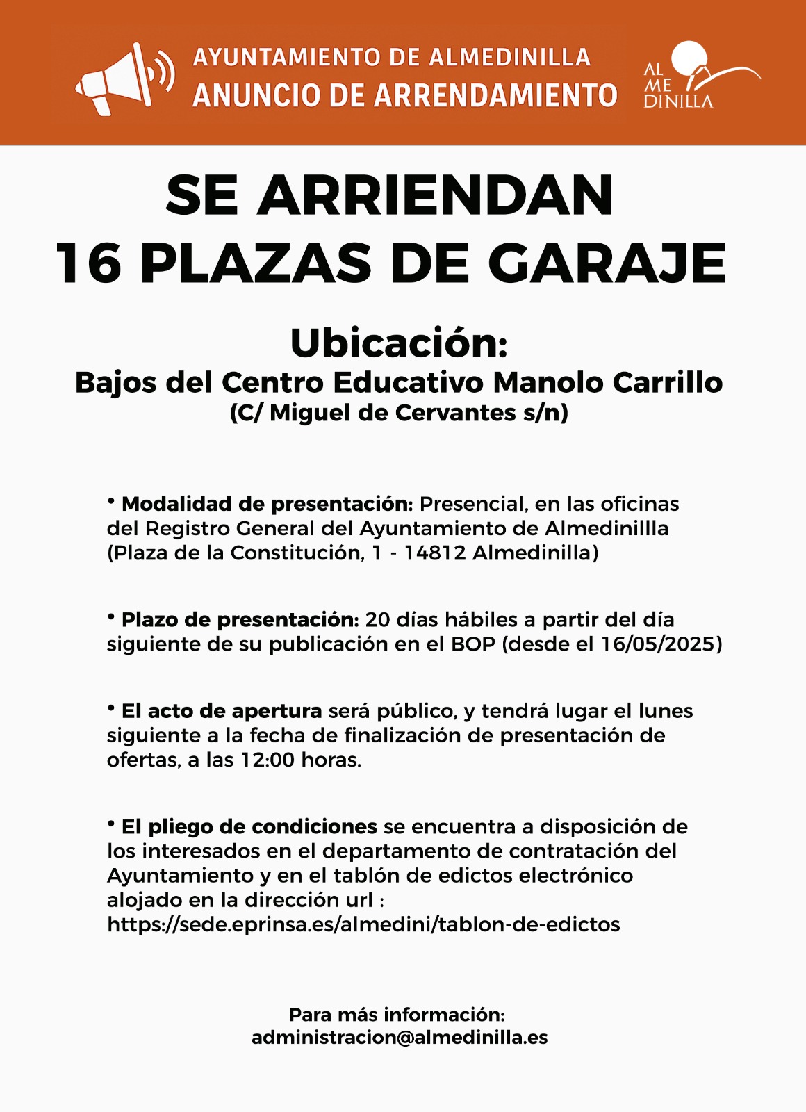 Abierto el plazo para solicitar el arrendamiento de plazas de garaje en el nuevo edificio educativo