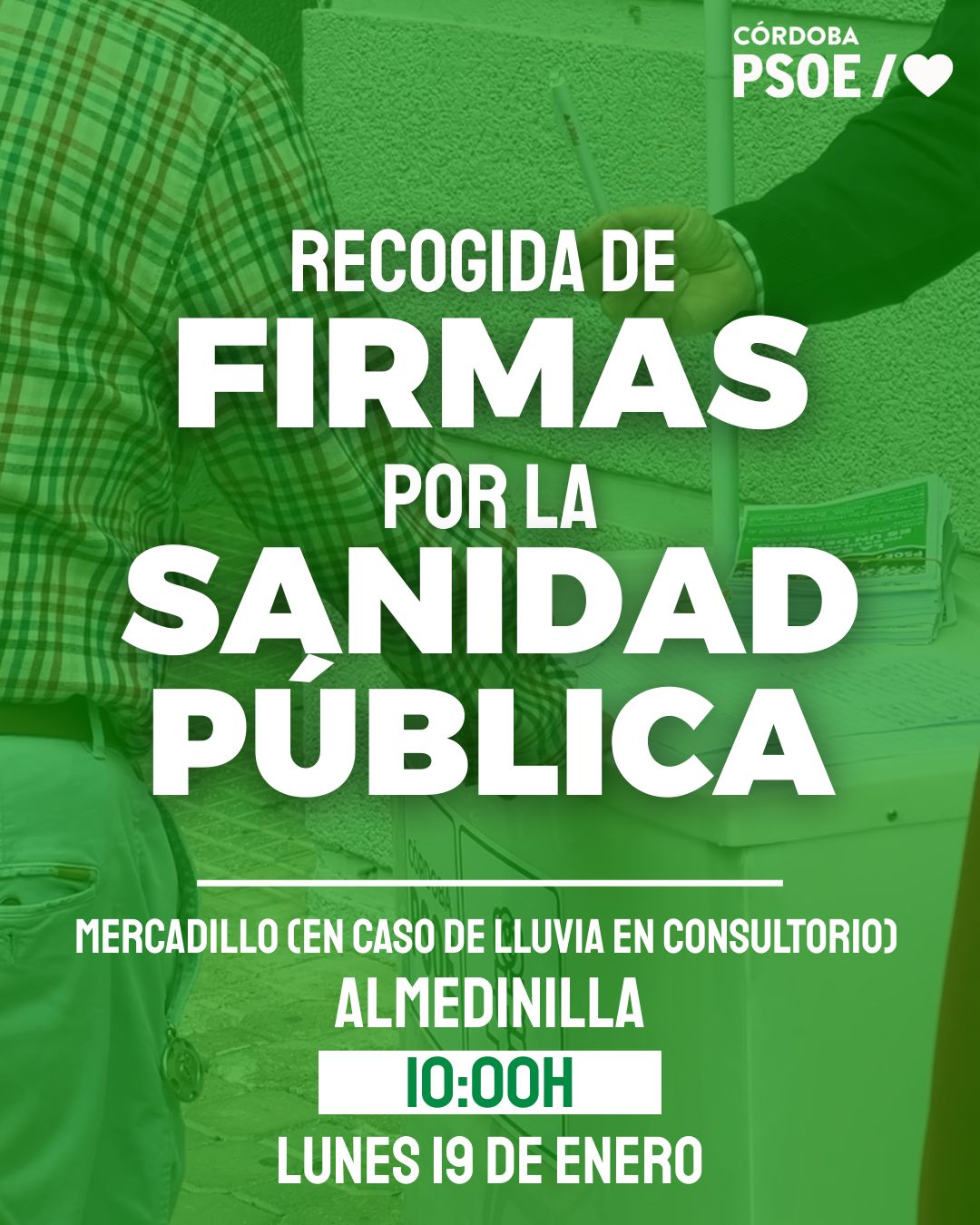 El PSOE convoca una recogida de firmas en Almedinilla el próximo 19 de enero