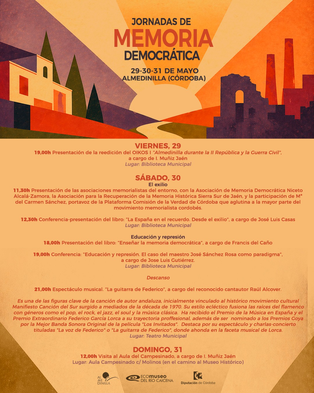 Almedinilla celebra las Jornadas de Memoria Democrática con cultura, historia y música del 29 al 31 de mayo